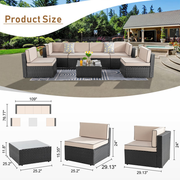 Latitude Run® Wicker/Rattan 7 Person Seating Group with Cushions